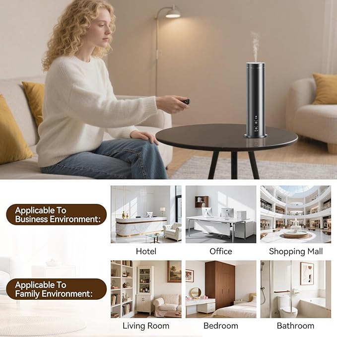 Waterless Diffuser Bluetooth Oil Diffuser Corded Essential Oil Diffuser for Home,Office,Hotel - Scent Diffuser Kit with 300ml Fragrance Included,Remote Controlled,Black