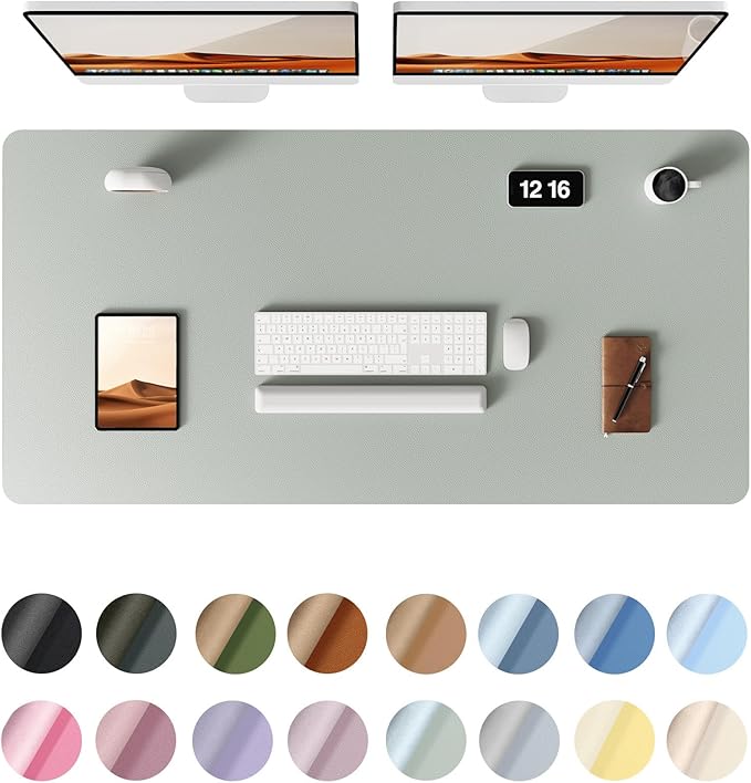 YSAGi Leather Desk Protector, Office Mat, Large Mouse Mat, Non-Slip PU Leather Blotter, Laptop Desk Pad, Waterproof Writing Pad for Office and Home (Grayish Green, 47.2" x 23.6")