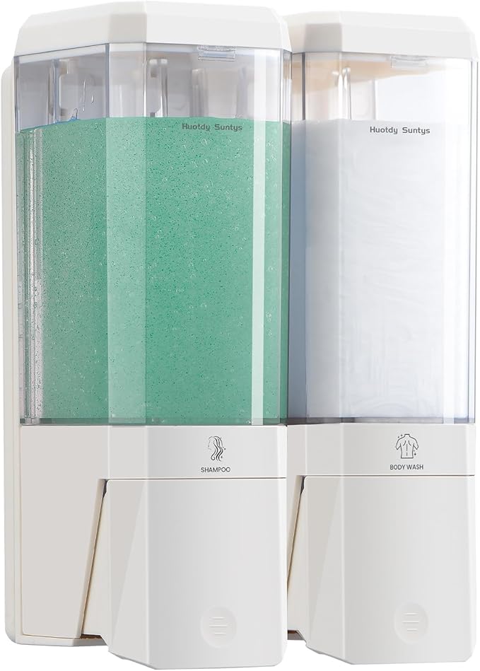 Shower Soap Dispenser Wall Mounted Shower Dispenser 2 Chamber No Drill Shampoo and Conditioner Dispenser Refillable Shampoo Dispener for Shower 2 * 500ml for Bathroom Hotel (Cream White 2 Chamber)