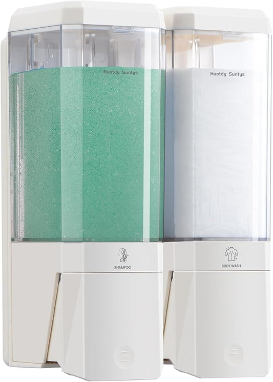 Shower Soap Dispenser Wall Mounted Shower Dispenser 2 Chamber No Drill Shampoo and Conditioner Dispenser Refillable Shampoo Dispener for Shower 2 * 500ml for Bathroom Hotel (Cream White 2 Chamber)