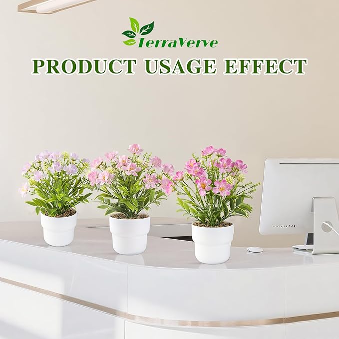 2-Piece Potted Artificial Freesia Flowers | Lifelike Indoor Plants for Home, Office, Bedroom, Bathroom Decor | Rustic Farmhouse Style Artificial Greenery