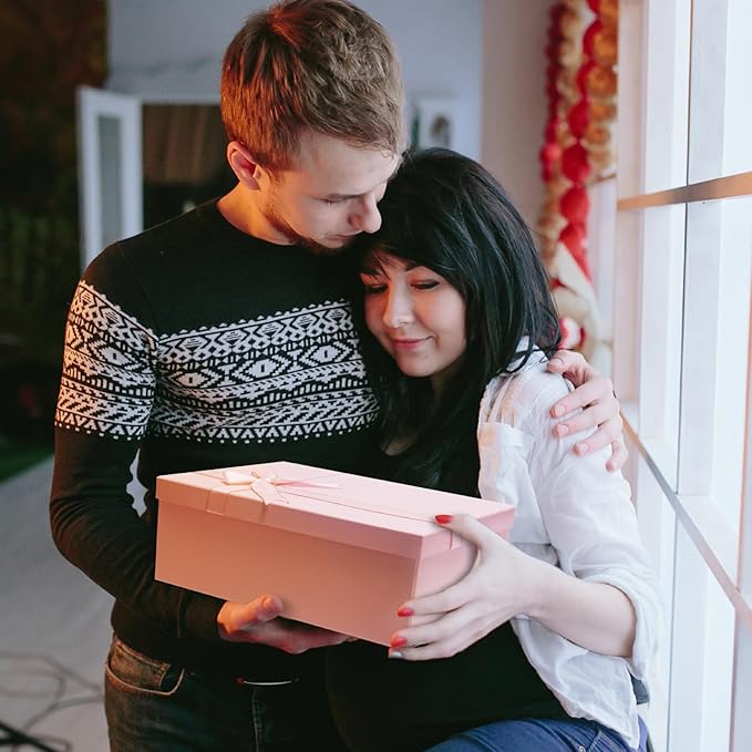 Pink Gift Box, 13"x10"x5" Large Gift Boxes, 2 Pack Foldable Gift Boxes with Lids for Presents, Versatile Empty Gift Box for Birthday, Anniversaries, Weddings, Any Occasion