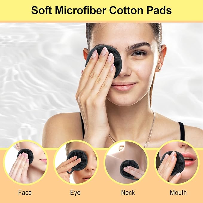 Nugilla 18 Packs Reusable Makeup Remover Pads with a Washable Laundry Bag, Resuable Microfiber Round Towel Skin Face Towels, Soft Makeup Remover Cloth, Fast Drying Washcloth (Grey)