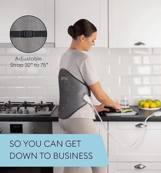 GENIANI Electric Throw - XL Heating Pad for Back and Cramps Relief, 15"x24" Electric Heat Pad with Auto Shut-Off, Adjustable Strap, Soft Fabric, Ideal for Lower Back & Stomach – Gift for Women & Men