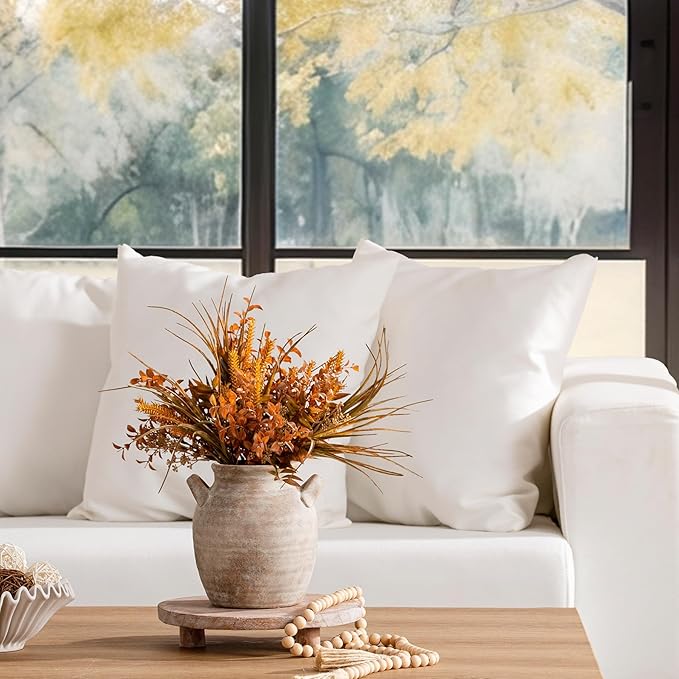 Ceramic Flower Vase Home Decor - Farmhouse Table Vases with Handle Living Room Decoration Vintage Decorative Aesthetic for Shelf Coffee Dining Desk House Bookshelf Fireplace (7.1" Retro)