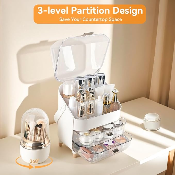 Makeup Organizer Countertop, Skincare Bathroom Counter Organizer, Storage Box Cosmetic Display Cases, Teen Girl Gifts Trendy Stuff Make up Organizers for Vanity, Dresser (Rose Gold)