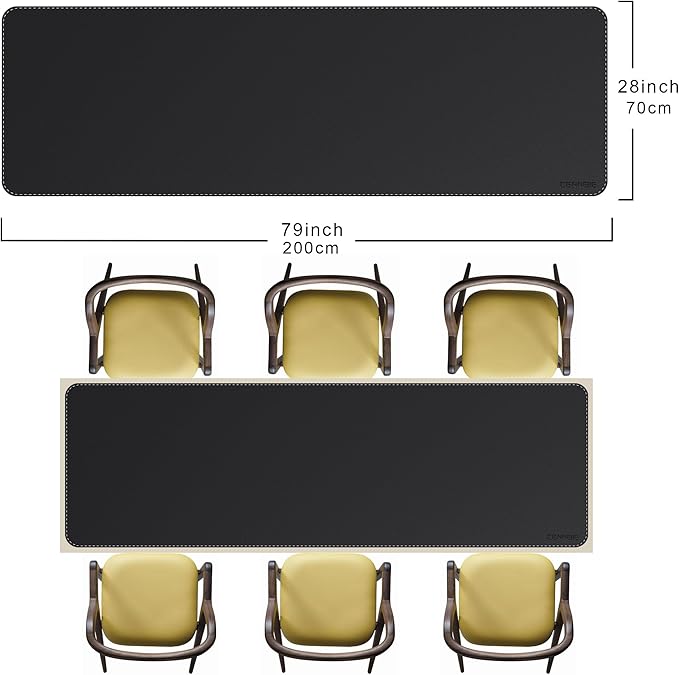 CENNBIE Leather Desk Mat Protector, XXXXXL 78.7" x 27.5" Extra Large Leather Office Desk Pad Mat for Full Desk, Computer Desk Mat on top of desks - Oversized Large Mouse Pad (Black)