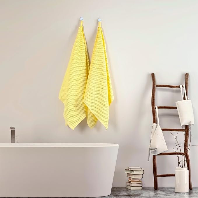PÜSKÜL Premium Waffle Bath Towels Set of 2 - Organic 100% Turkish Cotton Bath Towel - Quick Dry, Absorbent, Light, Thin, 32x63 Large Waffle Towels for Bathroom (Yellow Bath Towels - Pack of 2)