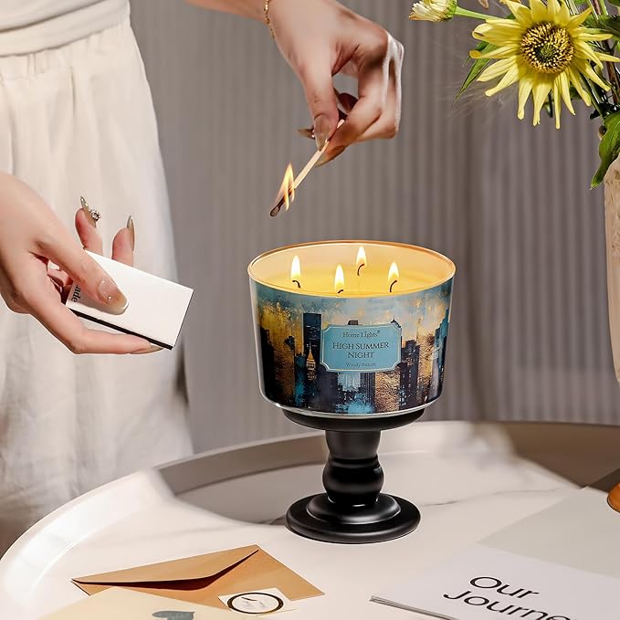 HomeLights High Summer Night Scented Candles | 18oz Soy Candles Industrial Chic 4-Wick Large Candle Jars | Ideal Candle Gifts for Events, Home Decor Stress, Relief & Relaxation