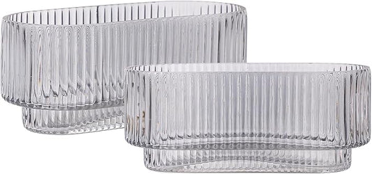 Ribbed Glass Vases, Small Vases for Flowers Set of 2, Black Glass Vase for Centerpieces, Rectangle Bud Vases for Living Room, Bedroom, Kitchen, Dining Table, Shelf, Wedding