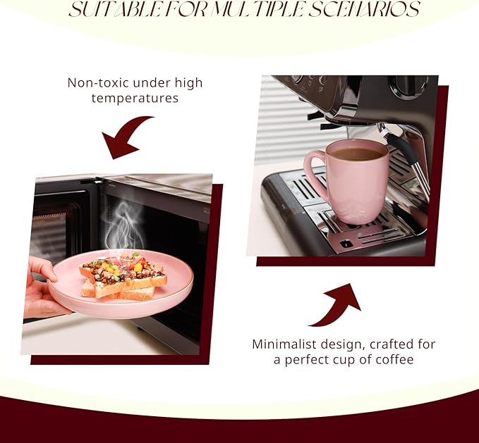 HomeVss 20-Piece Dinnerware Set - Serves 4, Shiny Glaze Pink with Speckle Effect Plates & Bowls Set | Microwave & Dishwasher Safe