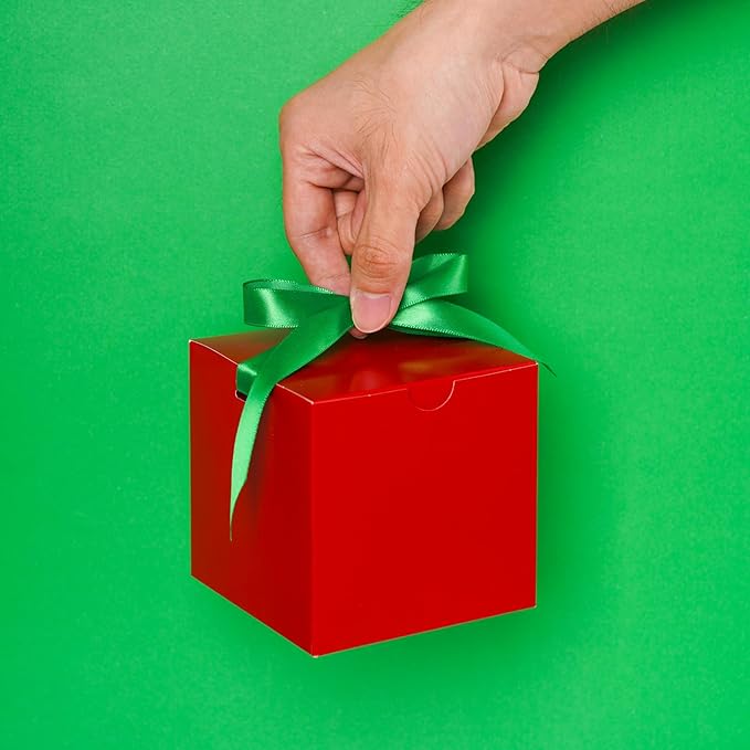 UnicoPak 50 Pack 4x4x4 Christmas Red Gift Boxes - Holiday Boxes With Lids for Presents, Ornaments, Candles, Mugs, Crafting - for Christmas Birthday, Party