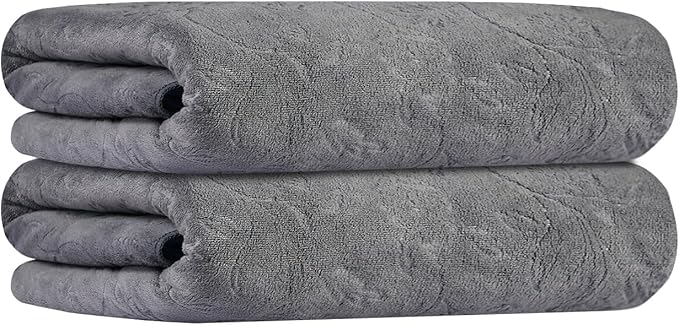 JML Bath Towels 2 Pack, Oversized Microfiber Bath Towel Set 30" x 60", Extra Large, Soft and Super Absorbent for Hair Wrap, Beach, Pool, Sport - Grey Floral Pattern
