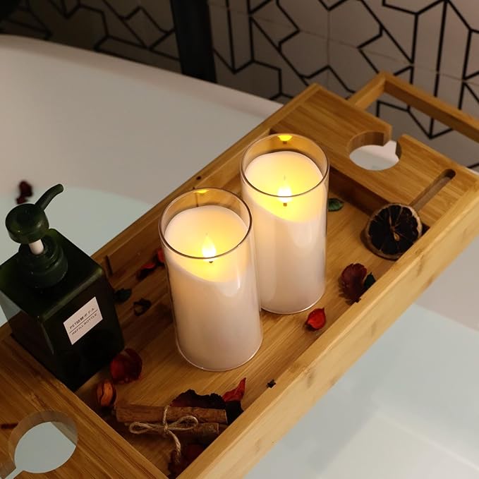 NURADA 3"x6"Flickering Flameless Candles: 3D Wick Acrylic Battery Operated LED Pillar Candles - Battery Candles with Remote and Timer Pure White for Home Decoration Romantic Ambiance