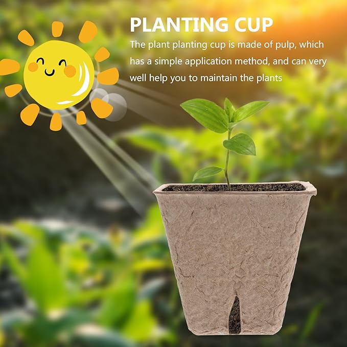 40pcs Biodegradable Pulp Planting Flower Pots Germination Starter Cups with Labels for Seedling Growth Breathable Containers for Garden Nursery