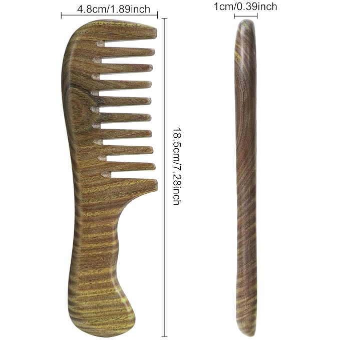 Wooden Hair Comb 3 Pcs, Natural Green Sandalwood Comb for Women and Men, Detangles Wet or Dry Curly, Thin, Thick, Wavy or Straight Hair, Scalp Massager, Anti-static (Medium+ Fine)