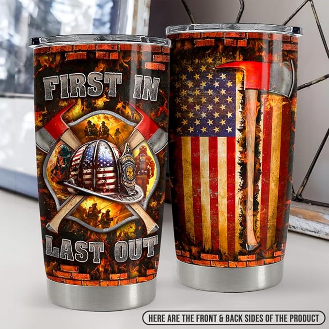 Firefighter Tumbler 20oz Stainless Steel Insulated Travel Mug Cup for Men Firefighters Gifts for Birthday Christmas Fathers Day