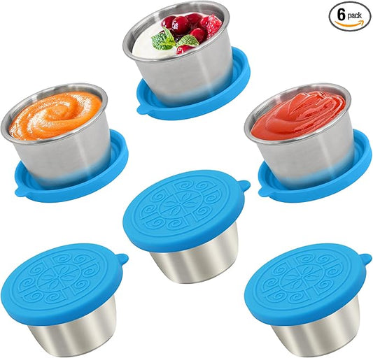 6x2.7 Oz Salad Dressing Container to Go,Handy Leakproof Stainless Steel Meal Prep Containers Reusable,Sauce Containers for Lunch Box, Picnics, Travel, Office and Kitchen Storage
