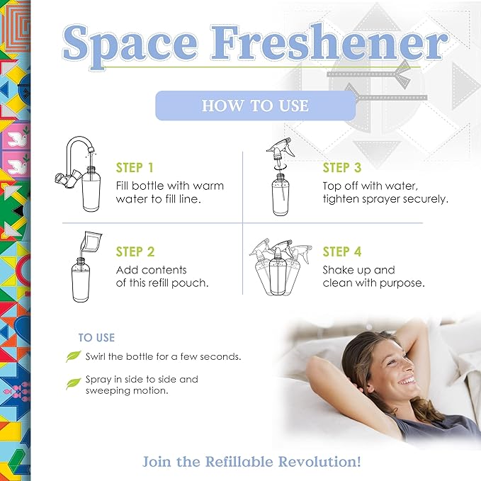 Truly Free Space Freshener Starter Kit, Lemongrass Essential Oil - Car and Air Fresheners for Home, Natural Odor Eliminator Room Spray, 16oz Spray Bottle, 1 Refill (3.4oz) No Synthetic Fragrances