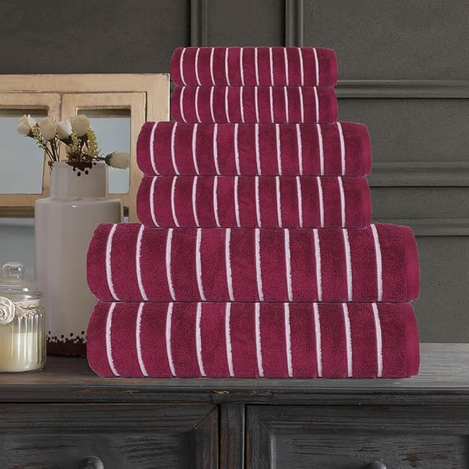 CASA COPENHAGEN Ecstatic 6 Pieces Towel Set- Burgundy, 600 GSM 2 Bath Towel 2 Hand Towel 2 Washcloth, Designed in Denmark Made of Soft Egyptian Cotton for Bathroom, Kitchen & Shower