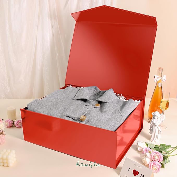 ROSEGLD 5 Extra Large Gift Boxes 20x16x7.2 Inches, Giant Red Magnetic Gift Boxes with lids for Presents, Bridesmaid Proposal Boxes (Glossy Red)