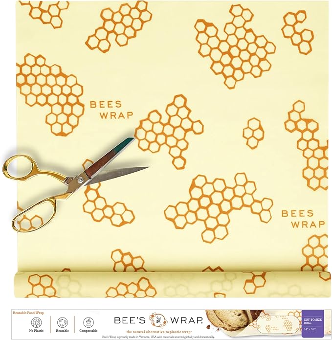 Bee's Wrap Beeswax Wraps for Food - Cut to Size 14x52" Wax Paper Roll - Made in USA Reusable Waxed Paper & Bowl Covers - Organic & Eco-Friendly Alternative to Aluminum Foil & Plastic Wrap, Honeycomb