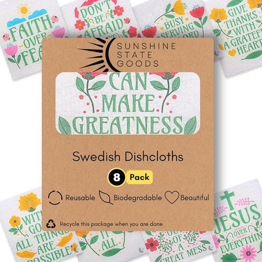 Swedish Dishcloths for Kitchen - Ecofriendly Reusable Paper Towels, Biodegradable Dish Cloths - Cellulose Sponge Dish Cloths for Washing Dishes - 8 Pack (Christian Messages)