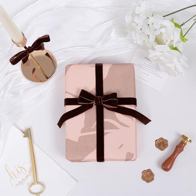 Vintage Brown Velvet Ribbon Chocolate Christmas Ribbon for Gift Wrapping Crafts Christmas Tree Ornaments Garland Decorations, 5/8 Inch X 25Yd