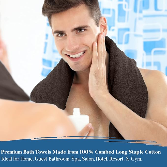 DAN RIVER Bath Towels Set of 4, 27 x 54 Inches, 100% Cotton, Larger & Lighter Weight, Quicker to Dry, Super Soft and Absorbent, Ideal Bathroom Towels for Daily Use, Brown