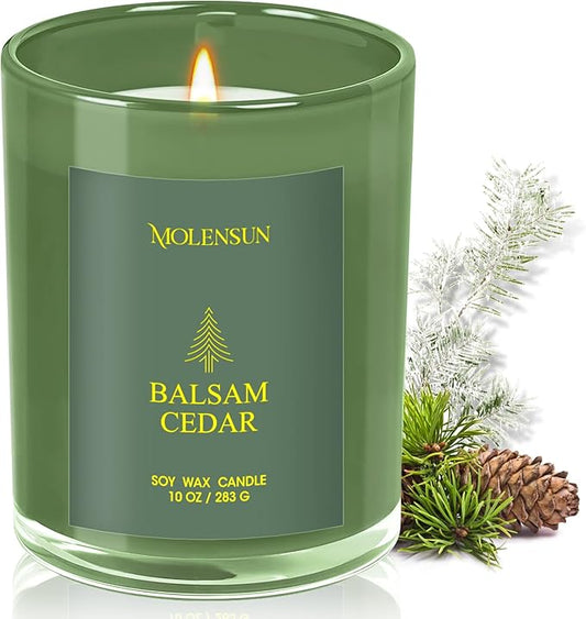 Balsam Cedar Candle, 10oz Soy Scented Candle for Home, Christmas Birthday & Holiday Gifts for Women & Men, Long Lasting 50+ Hour Clean Non-Toxic Burn, Elegant Winter & Christmas Festive Home Decor