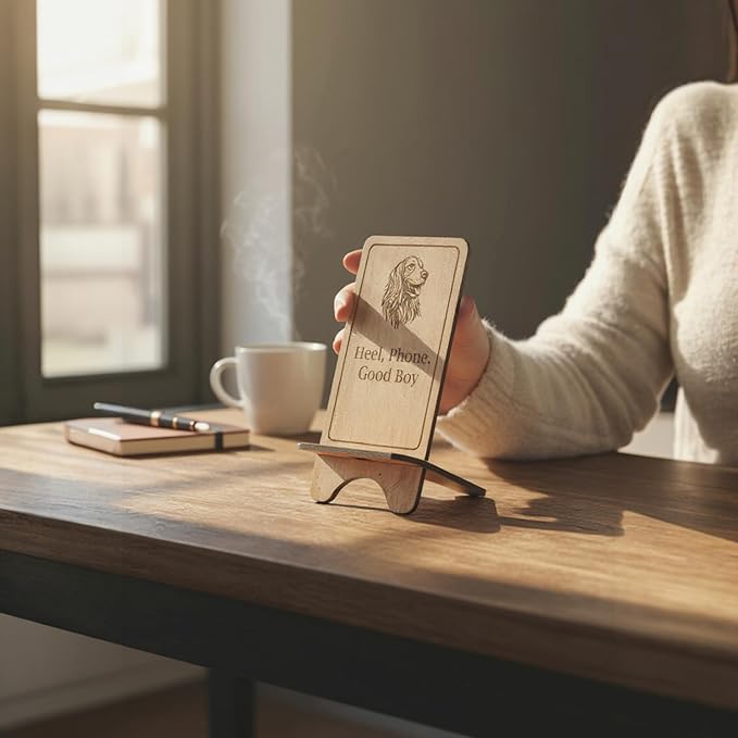 Design Your Own Phone Stand Personalized Wooden Holder Custom Pet Name Engraved Handmade Desk and Home Accessory Gift (Good boy)