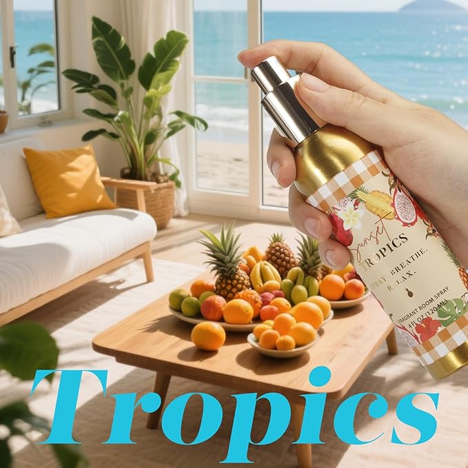 Room Spray, Tidal Coconut, Woven Ocean, Sunset Tropics, 3 Pack, Each 4 fl oz, Air Freshener for Home, Long-Lasting Odor Eliminator for Bathroom and Office