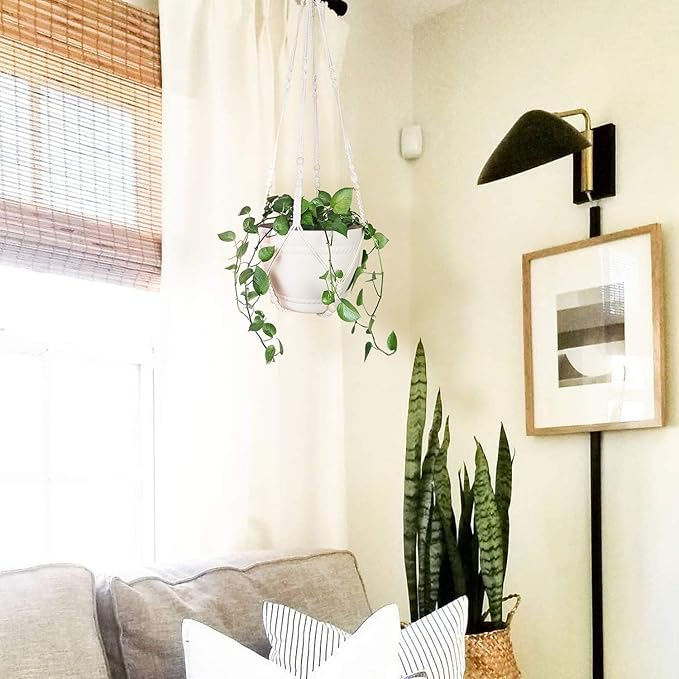 43 Inches Macrame Plant Hanger Large for 12 inch Pot Extra Long No Tassel Cotton Rope Hanging Plant Holder with Ceiling Hook Bohemian Home Decor