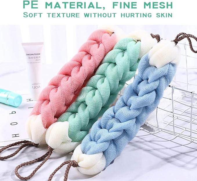 AARainbow 4 Packs Long Stretch Back Sponge with Rope Handles Back Scrubber Body Sponges for Bathing, Bath Shower Mesh Sponge Body Deep Cleaning for Men & Women (Blue+Grey+Green+Pink)