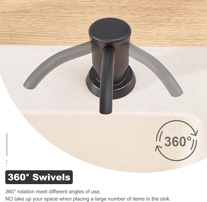 GAGALIFE Built in Sink Soap Dispenser or Lotion Dispenser for Kitchen Sink, Matte Black ABS Pump Head, with 17 Ounce PET Large Soap Bottle