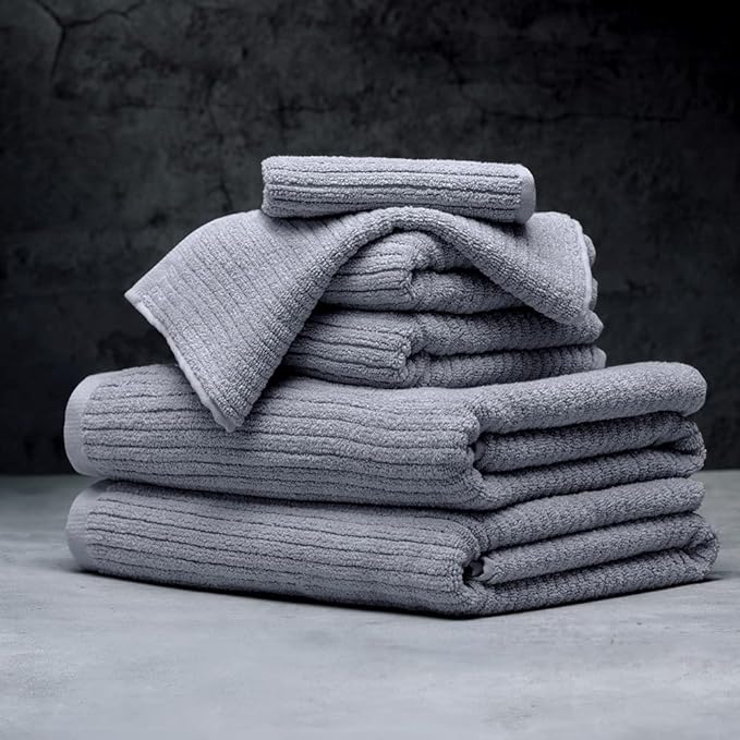 LUXOME Luxury Performance 6-Piece Bath Towel Set | Dual-Loop Design | Ultra Soft | Highly Absorbent | Quick Drying | Pebble (Light Grey)