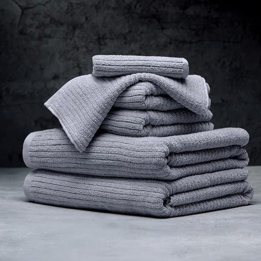 LUXOME Luxury Performance 6-Piece Bath Towel Set | Dual-Loop Design | Ultra Soft | Highly Absorbent | Quick Drying | Pebble (Light Grey)
