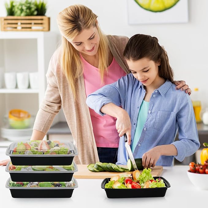 Meal Prep Containers 38oz 50 Pack Plastic To Go Food Containers, Disposable To Go Containers with Lids BPA Free, Microwave/Dishwasher/Freezer Safe