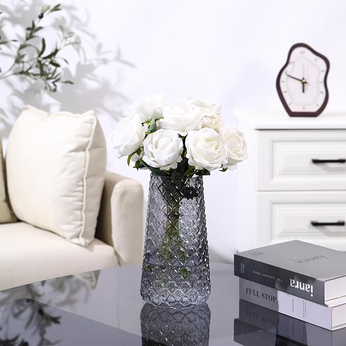 Glass Vase, Black Flower Vase for Bouquet, Large Glass Vases for Flowers, Modern Vases for Living Room, Bedroom, Dining Table, Office, Kitchen, Wedding, 9 Inches