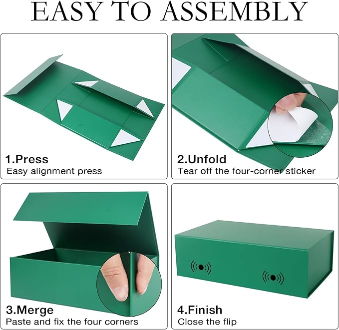 Green Gift Box with Magnetic Lids 13.8x8.3x4.4 in, Bridesmaid Groomsman Proposal Box, Large Rectangle Storage Box 1 Pack