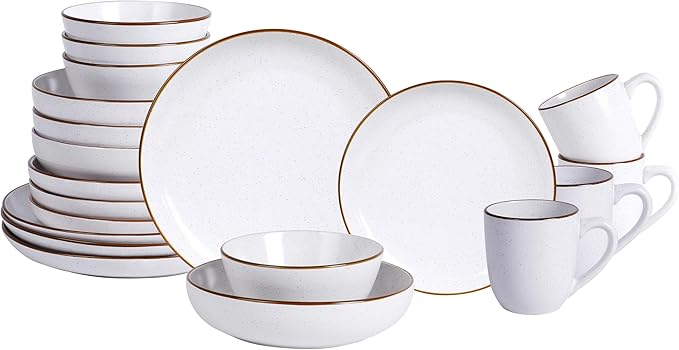 HomeVSS 20-Piece Dinnerware Set - Serves 4, Matte White plates and bowls sets with Speckle Effect for Microwave & Dishwasher Safe