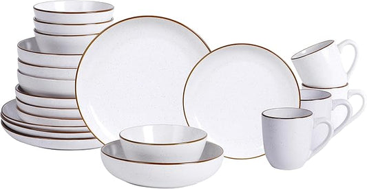 HomeVSS 20-Piece Dinnerware Set - Serves 4, Matte White plates and bowls sets with Speckle Effect for Microwave & Dishwasher Safe