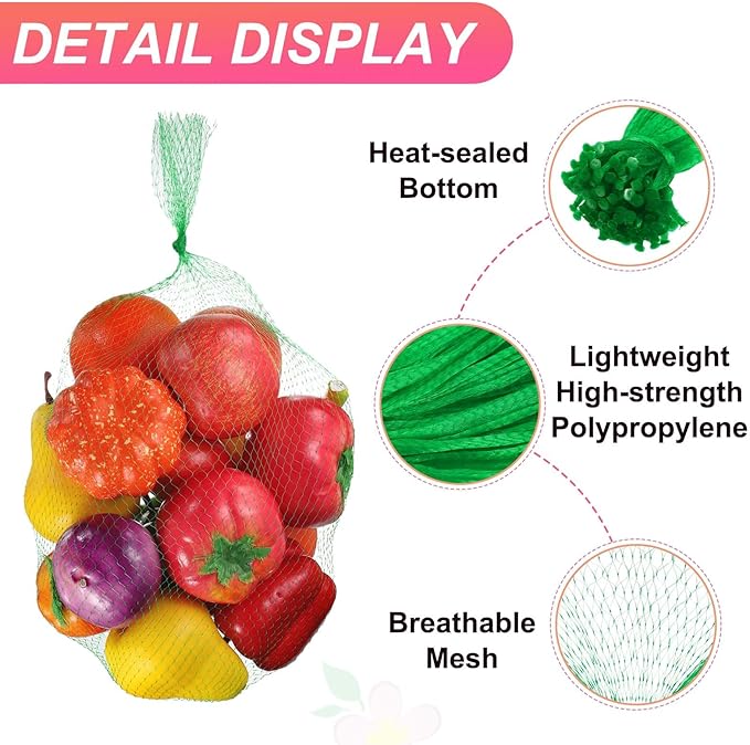 uxcell 100PCS Reusable Mesh Produce Bags, 23.6 Inches Egg Hatching Bags Washable Breathable Fruit Net Stretchable Mesh Netting Storage for Seafood Vegetable Onion Grocery Shopping, Green