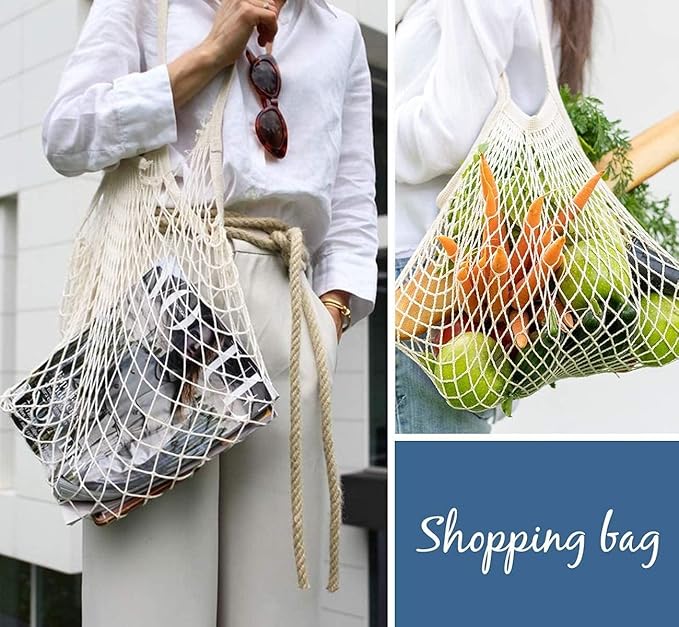 YOYI YOYI Reusable Produce Bags Cotton Mesh Grocery Bags,Washable Portable Vegetable Bag, 100% Cotton Mesh String Organizer Shopping Bag Handle Net Tote