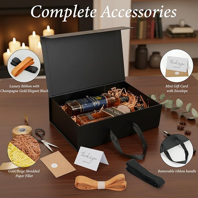 Black Gift Box 14"x9.3"x4.2" Large Magnetic Gift Boxes with Lids for Presents Include Ribbon, Envelop Card for Bridesmaid Proposal Box, Birthday, Graduation, Christmas,Wedding Gifts Packging