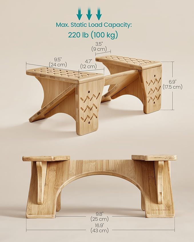SONGMICS Bamboo Toilet Stool, Adjustable Poop Stool with Non-Slip Grooves, Height Convertible to 6.9 or 9.5 Inches, Squat Potty Stool for Bathroom, Space-Saving, Light Bamboo UBCB111N01