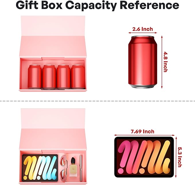 5 Pack Pink Gift Box, 12x6x4'' Gift box for Presents with Lids Magnetic Closure Rectangle Collapsible for Bridesmaid Proposal Box, Wedding, Christmas, Halloween, Birthday Gift Packging