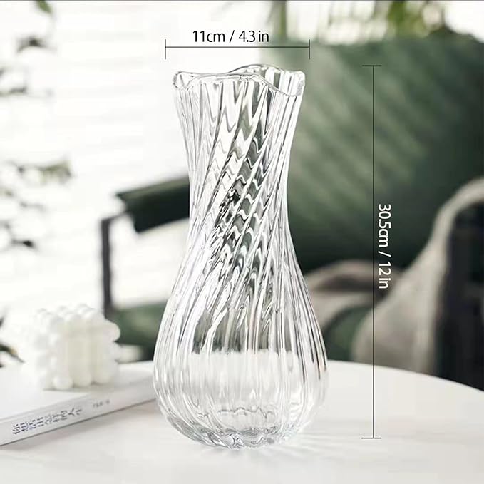 Creative Spiral Thickened Glass vase, Transparency up to 99%, Elegant Design, Durable, Suitable for Home Decoration, Wedding or Gifts, Desk Accessories, Small vases, Versatile and Stylish! (Large)