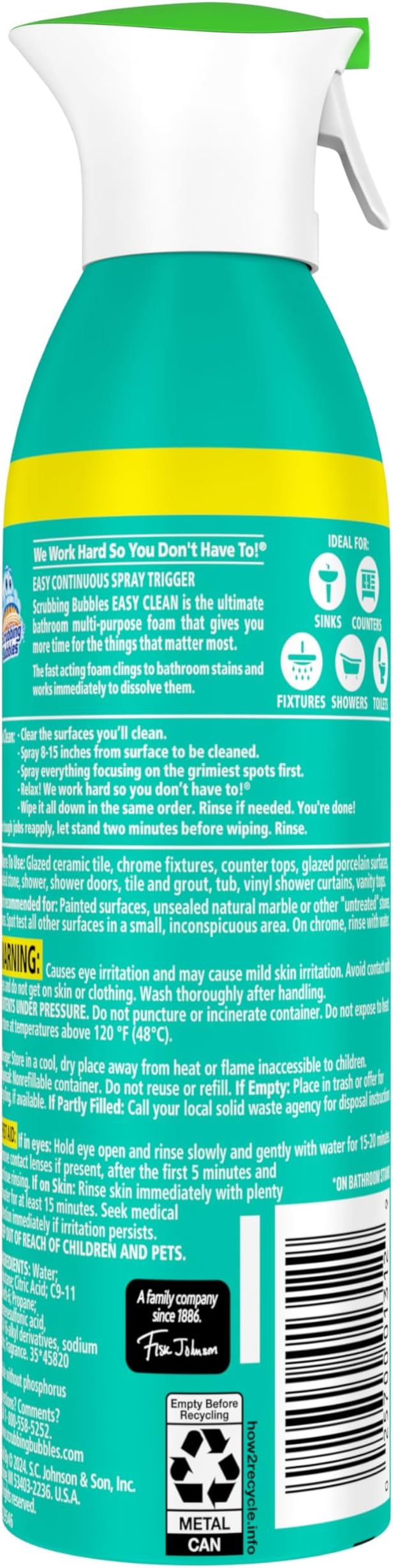 Scrubbing Bubbles Easy Clean Foaming Multipurpose Bathroom Cleaner, Continuous Spray Bottle, Fast Acting Foam, 13.58 Ounce (Pack of 2)