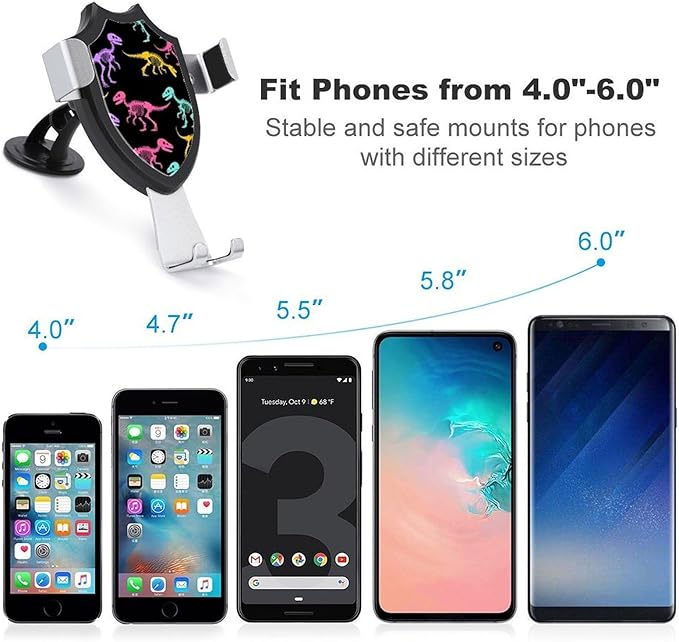Fashion Phone Holders Phone Mount for Car Dashboard Air Vent Windshield Dinosaurs Skeletons Colorful Print